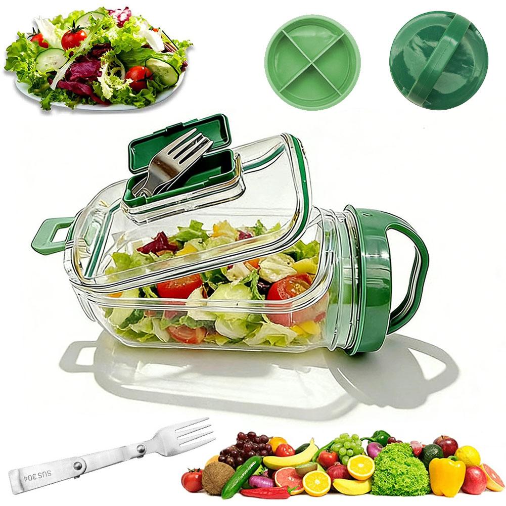 Salad Dressing Bottle - Portable Salad Container Jar with Fork