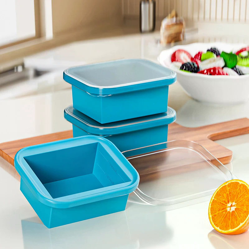 Storage Food Tray - Silicone Freezing Tray With Plastic Lid
