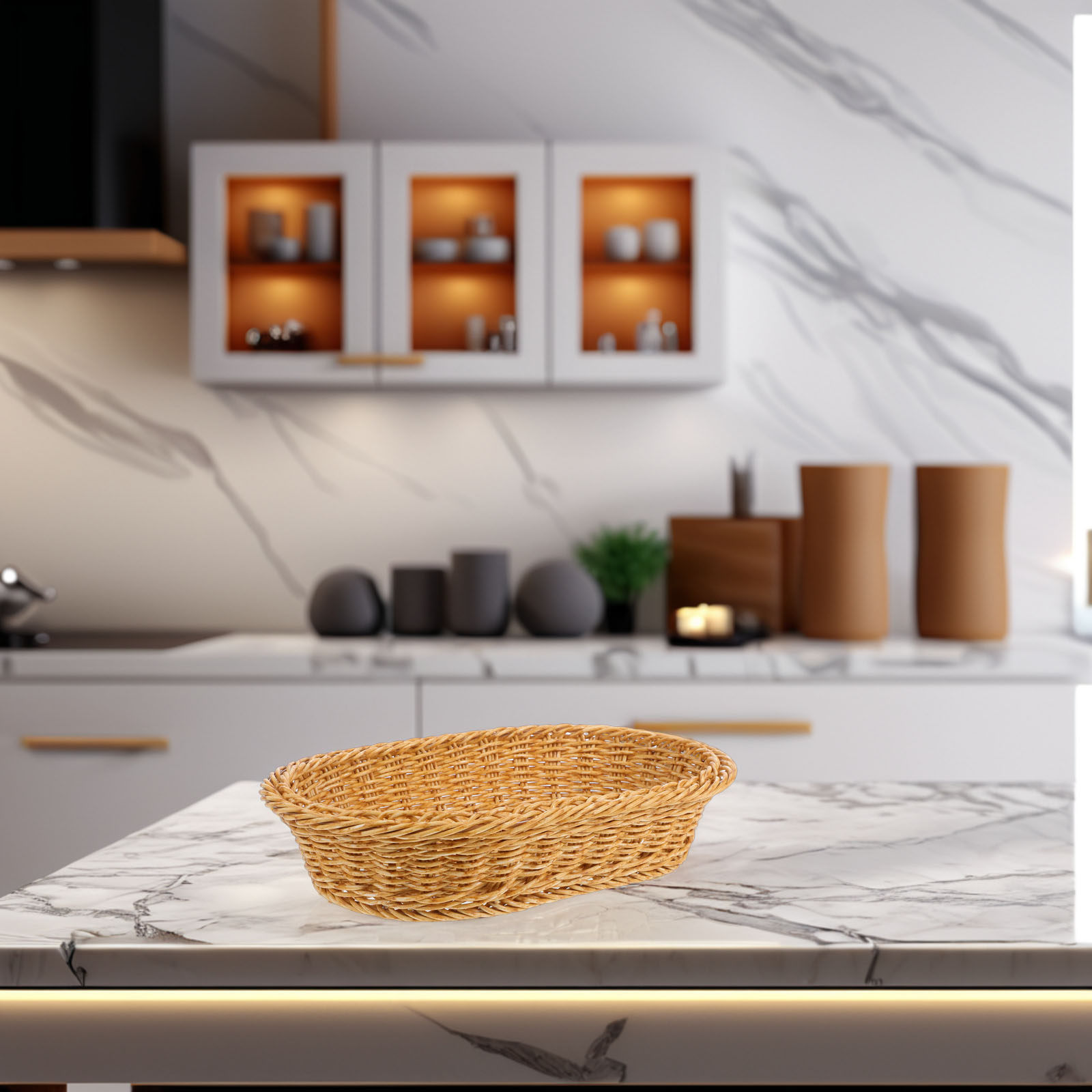 Storage Food Tray - Plastic Woven Oval Bread Basket Decorative