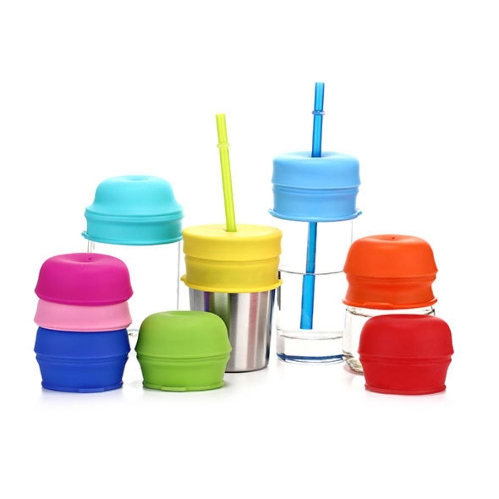 Silicone Stretch Lid - Leakproof With Straw Hole Silicone Sippy