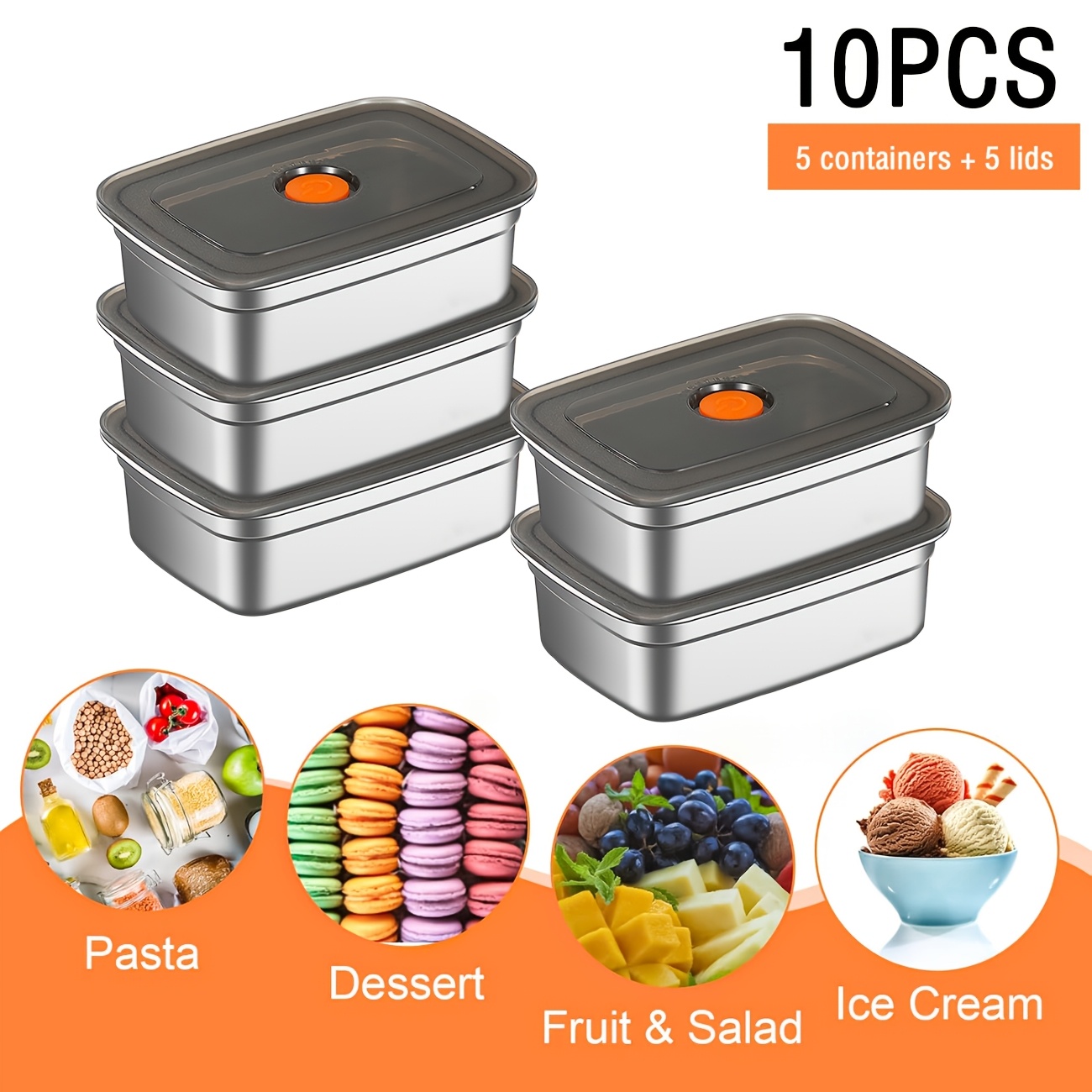 Food Storage For Restaurant - 10-Piece Stainless Steel Food Storage Containers