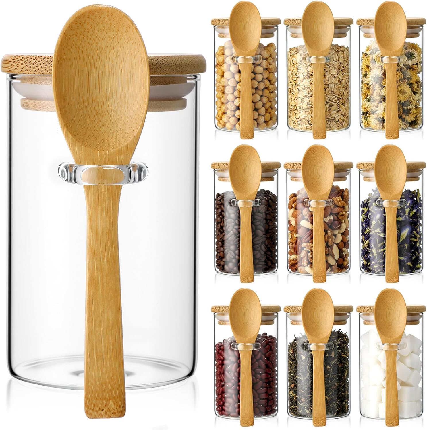 Food Storage And Containers - 10 Pack Glass Jars with Bamboo