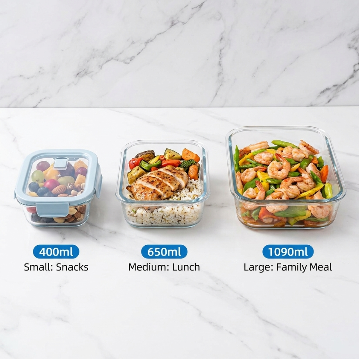 Shallow Blue Glass Bento Box–H - Glass Meal Prep Container review and price