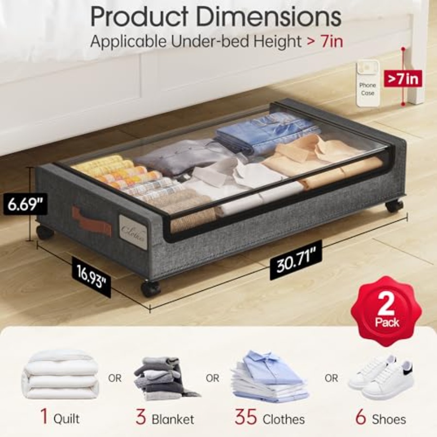 2026Under Bed Storage with Whe - Food Storage Under Bed review and price