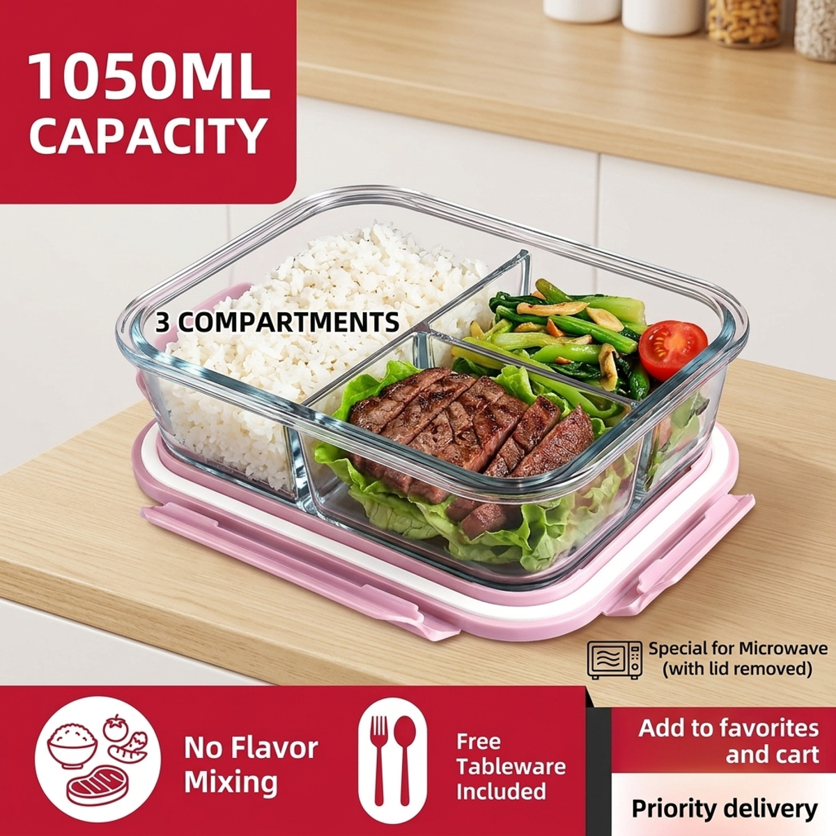 Pink Glass Bento Lunch Box,Com - Glass Meal Prep Container review and price