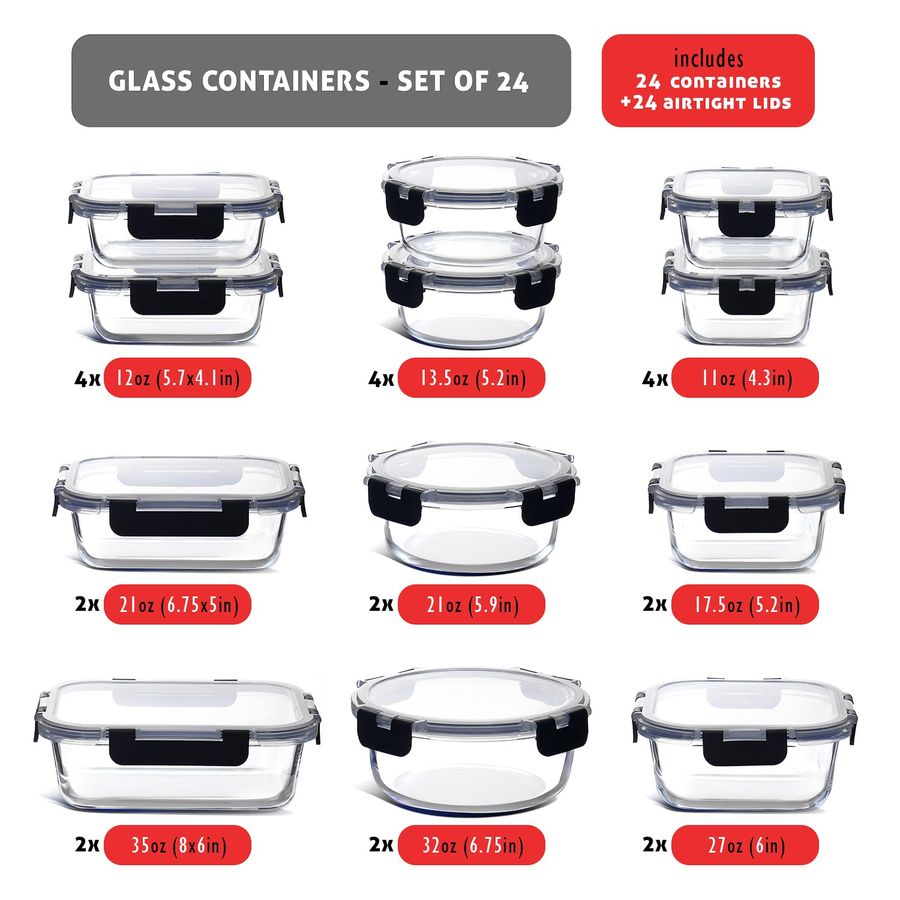 48pc Glass Storage Containers  - Glass Meal Prep Container review and price