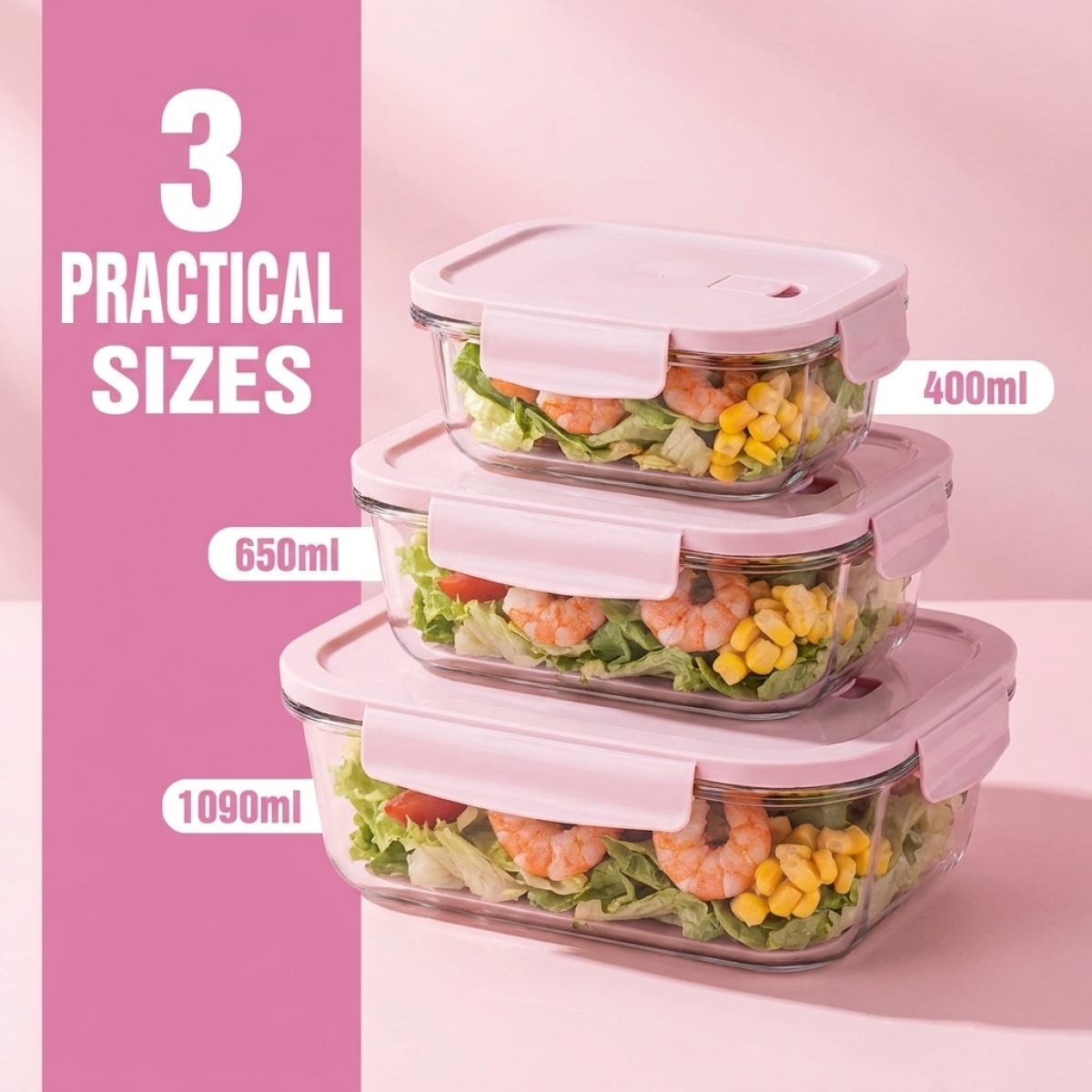 Hot Sale Pink Glass Bow–Secure - Glass Meal Prep Container review and price